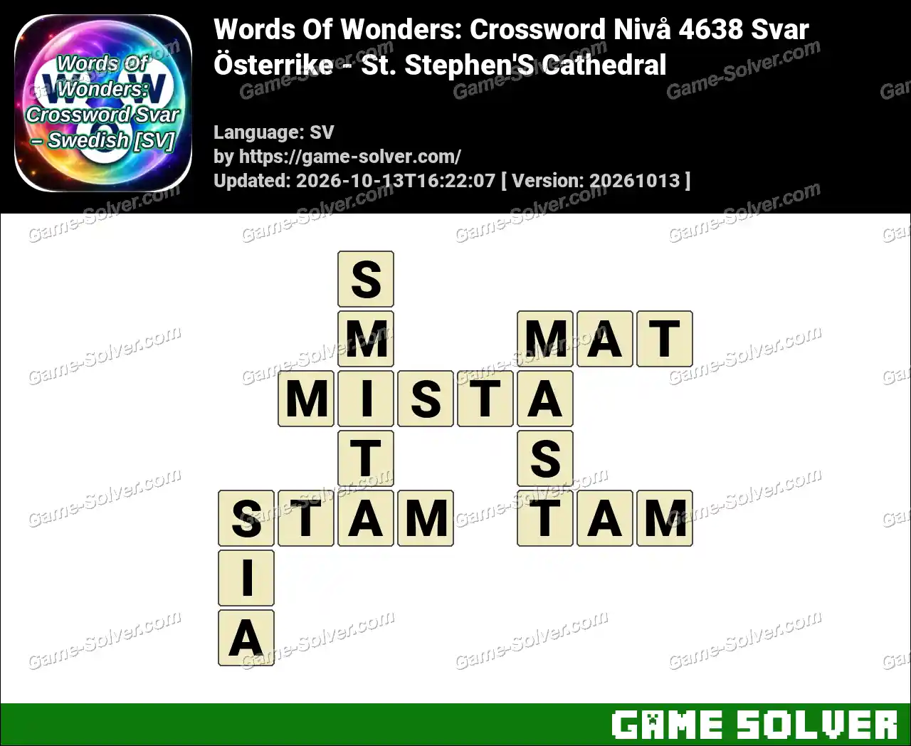 Words Of Wonders: Crossword Nivå 4638 Svar – Österrike – St. Stephen’S Cathedral